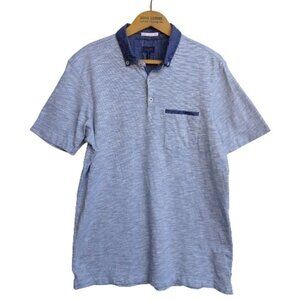 Good Man Brand Mens Casual Short Sleeve Polo Shirt Size M Blue Stripes Knit